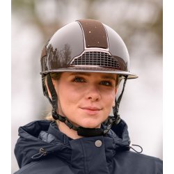 SWING H 24 ridehjelm glossy brun m. sten og stor skygge
